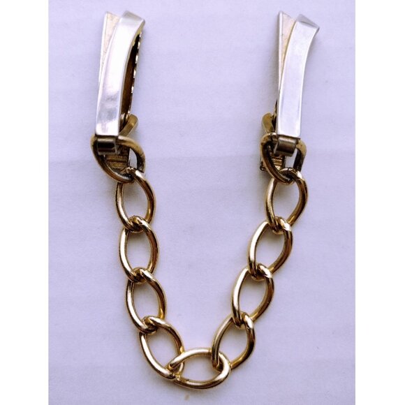 Vintage Sweater Clip 1950s Style Gold & Silver Tone Metal Tie Clips - Picture 6 of 6